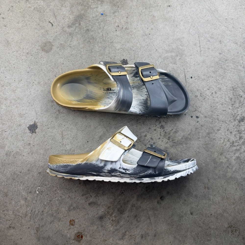 Birkenstock Arizona EVA Marbled Gold White Grey Two Strap Sandals Slides Size 9